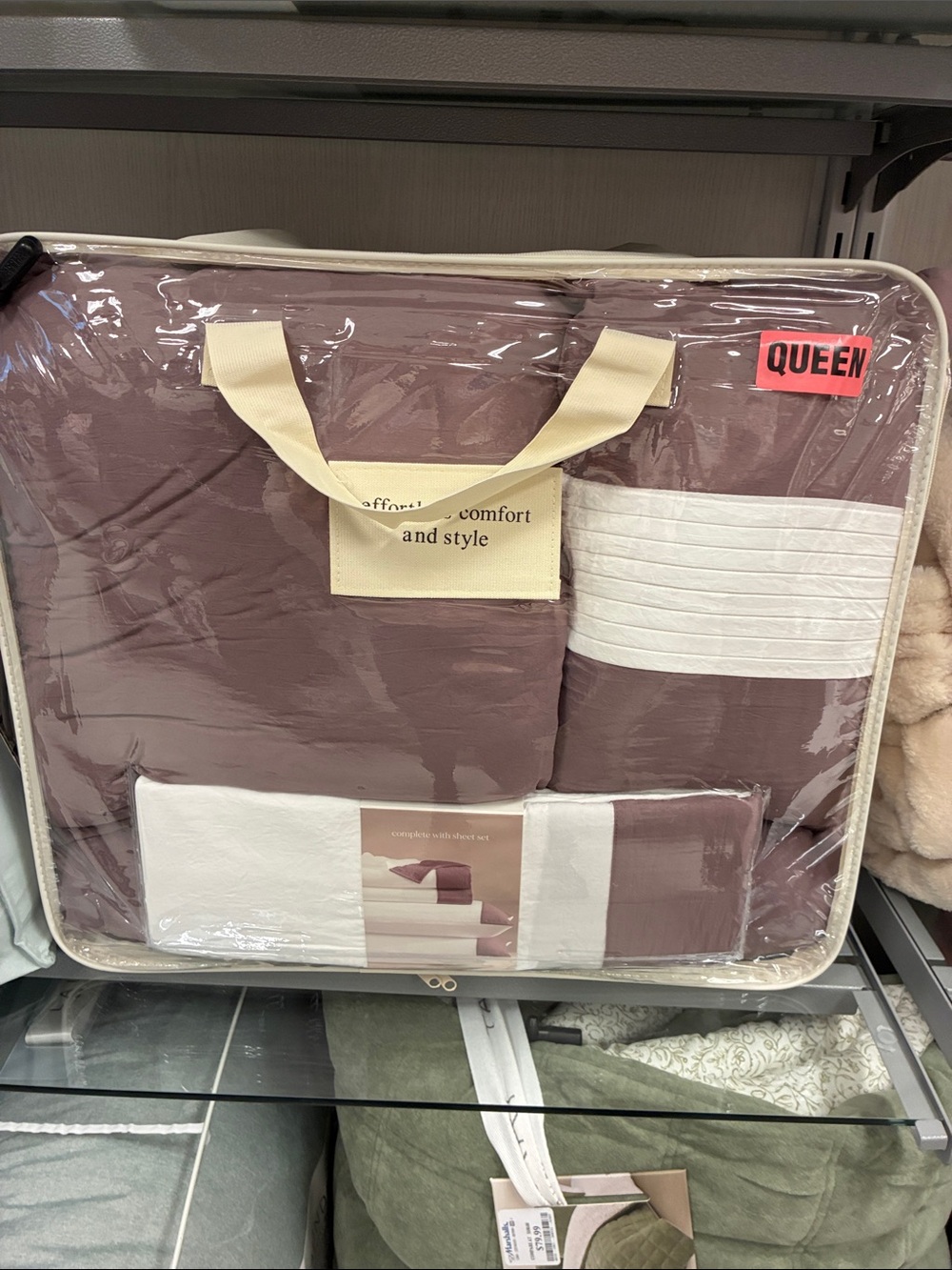 Queen Size Mauve Comforter Set with White Accents